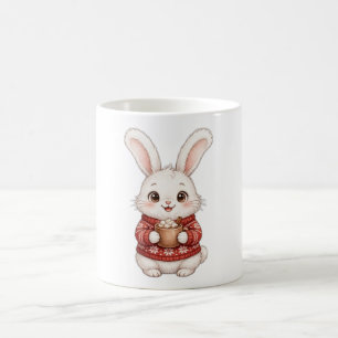 Cute Bunny Red Christmas Sweater Hot Cocoa Mug