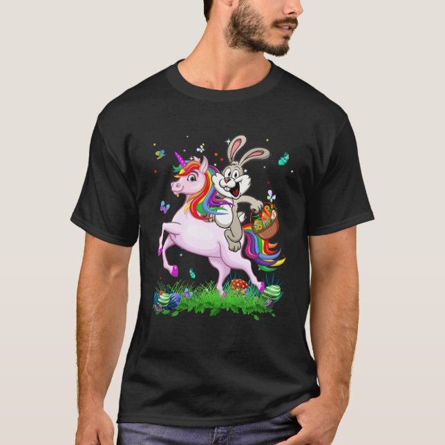 Cute Bunny Ride Unicorn Easter Eggs Easter Day Kid T-Shirt (Front)