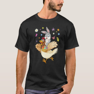 Cute Bunny Riding Chicken Hunting Eggs Farmers Eas T-Shirt