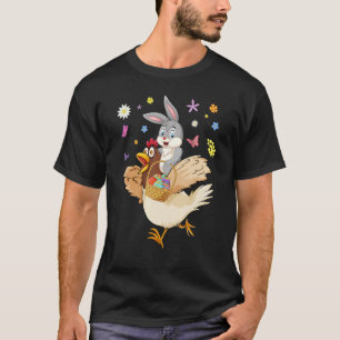 Cute Bunny Riding Chicken Hunting Eggs Farmers Eas T-Shirt