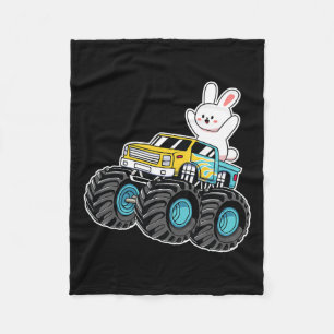 Cute Bunny Riding Monster Truck Easter Day Kids Gi Fleece Blanket