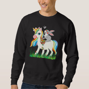 Cute Bunny Riding Unicorn Holding Egg Basket Easte Sweatshirt