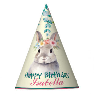 cute Bunny safari animals jungle Flower Birthday Party Hat