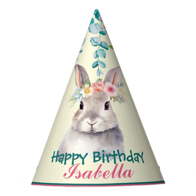 cute Bunny safari animals jungle Flower Birthday Party Hat (Front)