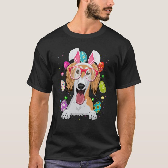 Cute Bunny Saluki Dog Face Easter Eggs Easter Day T-Shirt (Front)