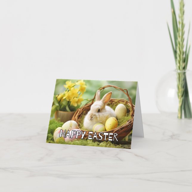 Cute Bunny Says Happy Easter Holiday Card (Front)