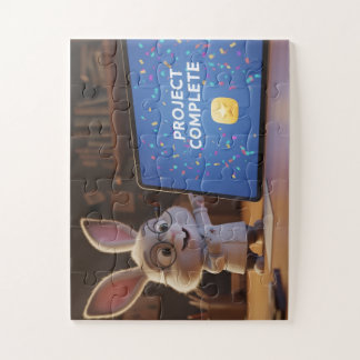 Cute Bunny Scientist Celebrating Project Complete  Jigsaw Puzzle