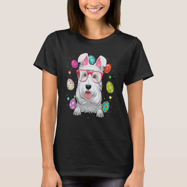 Cute Bunny Scottish Terrier Dog Face Easter Eggs E T-Shirt (Front)