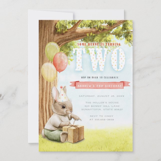 Cute Bunny Second Birthday Invitation (Front)