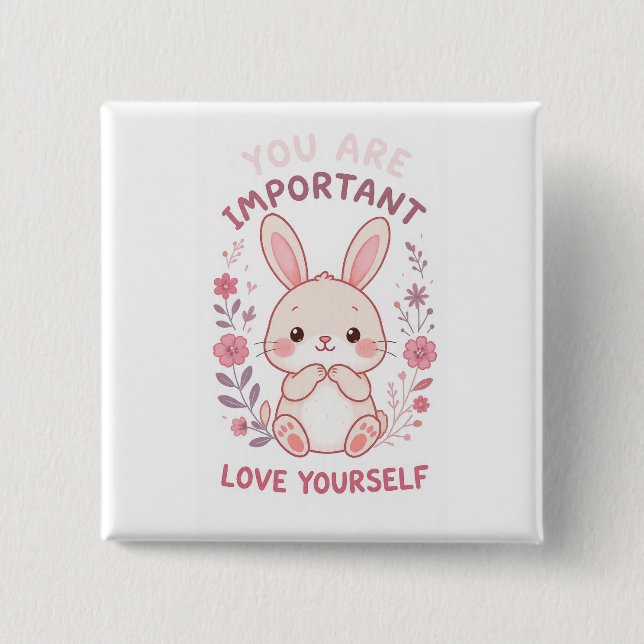 Cute Bunny Self Love Button - You Are Important Qu (Front)