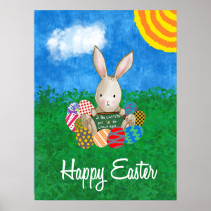 Cute Bunny Selling Easter Eggs For Carrots Poster