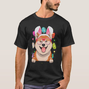 Cute Bunny Shiba Inu Dog Face Easter Eggs Easter D T-Shirt