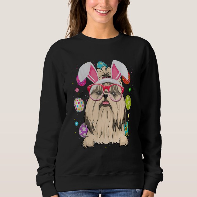 Cute Bunny Shih Tzu Dog Face Easter Eggs Easter Da Sweatshirt (Front)