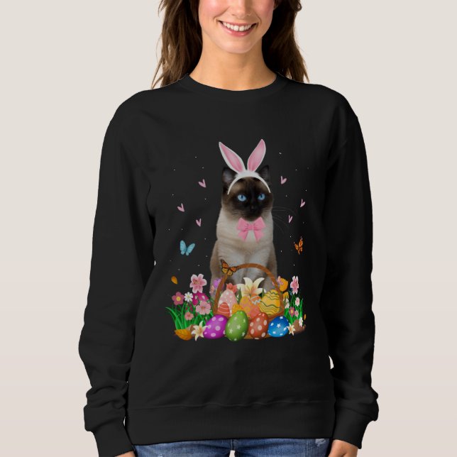 Cute Bunny Siamese Cat & Easter Egg Basket Easter  Sweatshirt (Front)