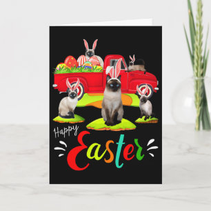 Cute Bunny Siamese Cats Riding Red Truck Happy Eas Card