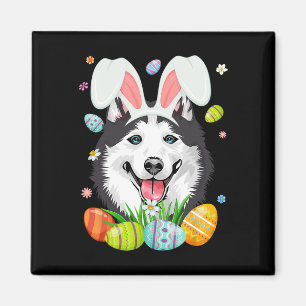 Cute Bunny Siberian Husky Dog Head And Easter Egg Magnet