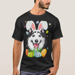 Cute Bunny Siberian Husky Dog Head & Easter Egg Ea T-Shirt