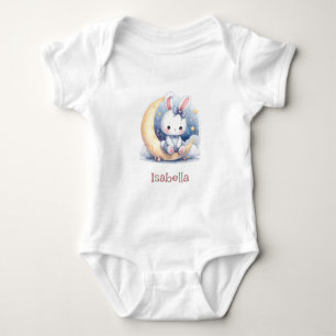 cute bunny sitting on the moon  baby bodysuit