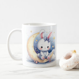 cute bunny sitting on the moon  coffee mug