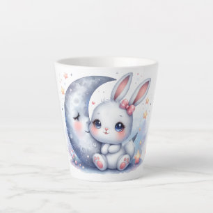 cute bunny sitting on the moon  latte mug