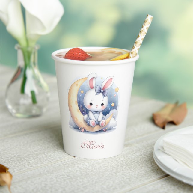 cute bunny sitting on the moon  paper cups (Insitu)