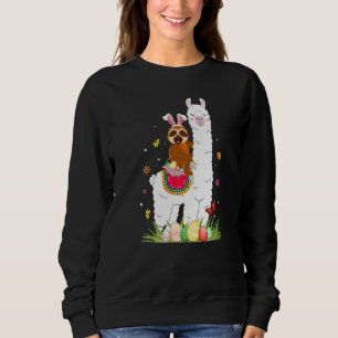 Cute Bunny Sloth Riding Llama Eggs Basket Happy Ea Sweatshirt