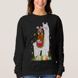 Cute Bunny Sloth Riding Llama Eggs Basket Happy Ea Sweatshirt