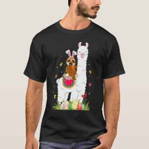 Cute Bunny Sloth Riding Llama Eggs Basket Happy Ea T-Shirt