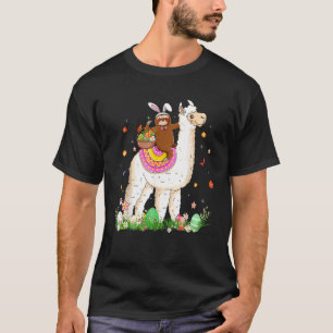 Cute Bunny Sloth Riding Llama Eggs Basket Happy Ea T-Shirt