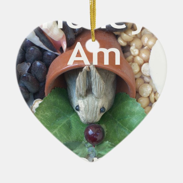 Cute Bunny Snacking Ceramic Ornament (Front)