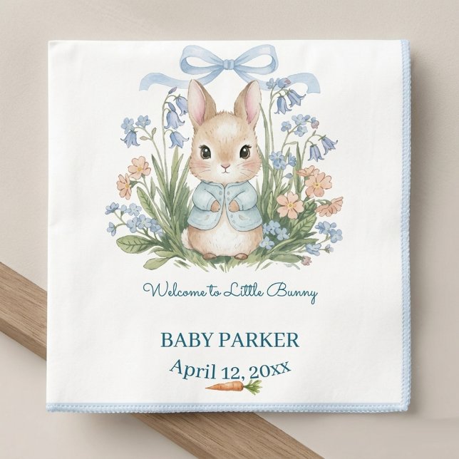 Cute Bunny Spring Floral Personalized Baby Shower  Napkin (Creator Uploaded)