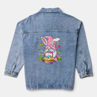 Cute Bunny Spring Gnome Happy Easter Day Denim Jacket