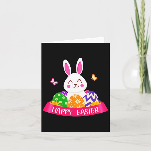 Cute Bunny Spring Hunt Eggs Rabbit Happy Easter Da Card (Front)