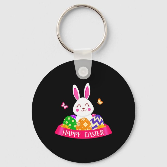 Cute Bunny Spring Hunt Eggs Rabbit Happy Easter Da Key Ring (Front)