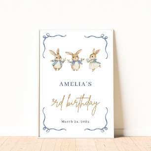 Cute Bunny Spring Kid 3rd Birthday Party Welcome Poster