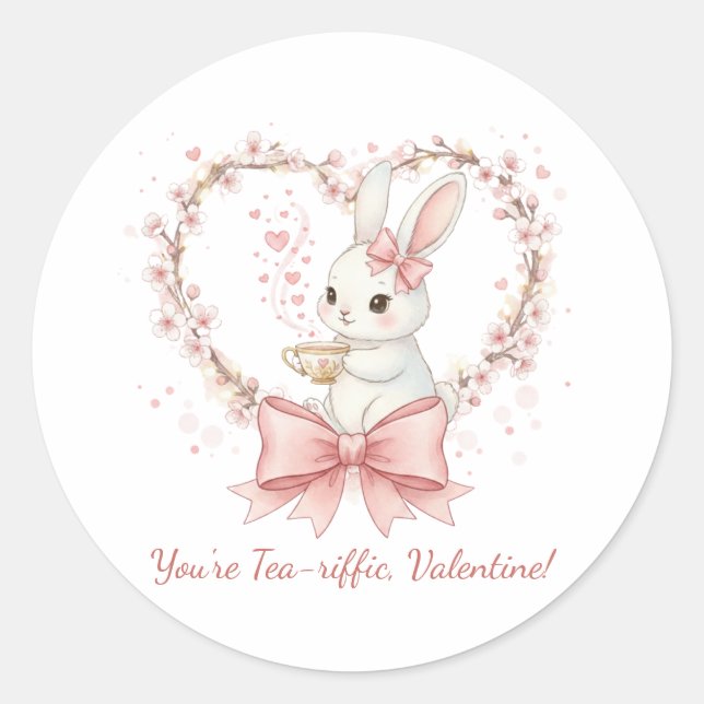 Cute Bunny Tea-riffic Valentine Sticker (Front)