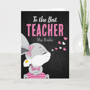 Cute Bunny Thank You Card for Teacher -Black Board