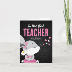 Cute Bunny Thank You Card for Teacher -Black Board