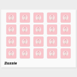 Cute Bunny Thank You Sticker   Pink Coquette Bow