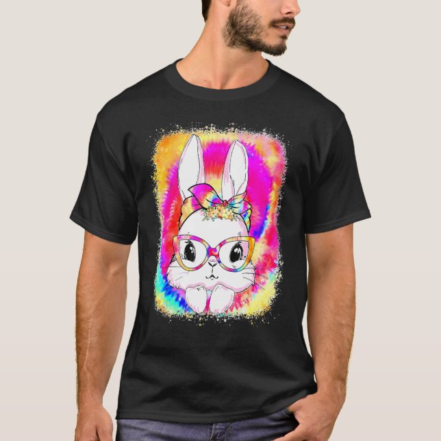 Cute Bunny Tie Dye Glasses Happy Easter Day T-Shirt (Front)