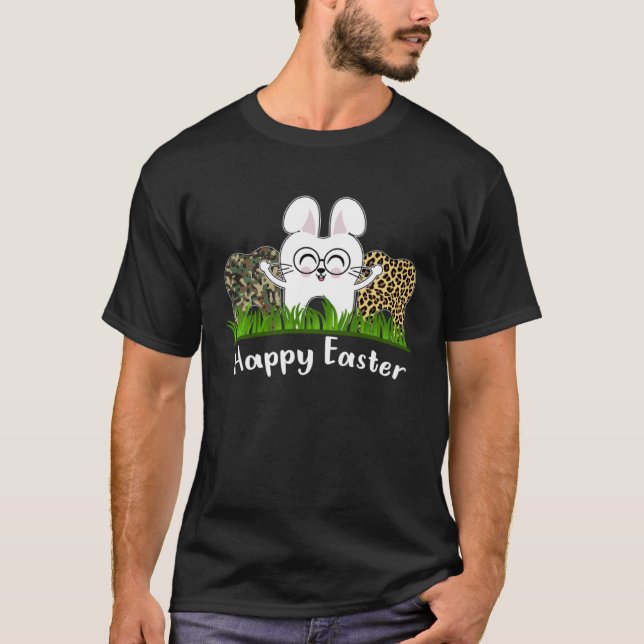 Cute Bunny Tooth Leopard Camo Dentist Dental Happy T-Shirt (Front)
