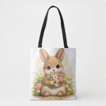 Cute Bunny Tote Bag – Kawaii Floral Animal