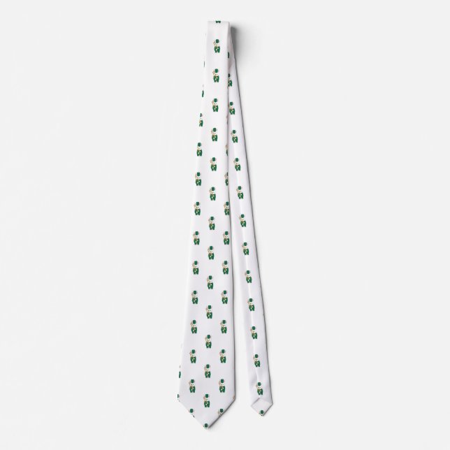 Cute Bunny Trombone Player Green Band Pattern Tie (Front)