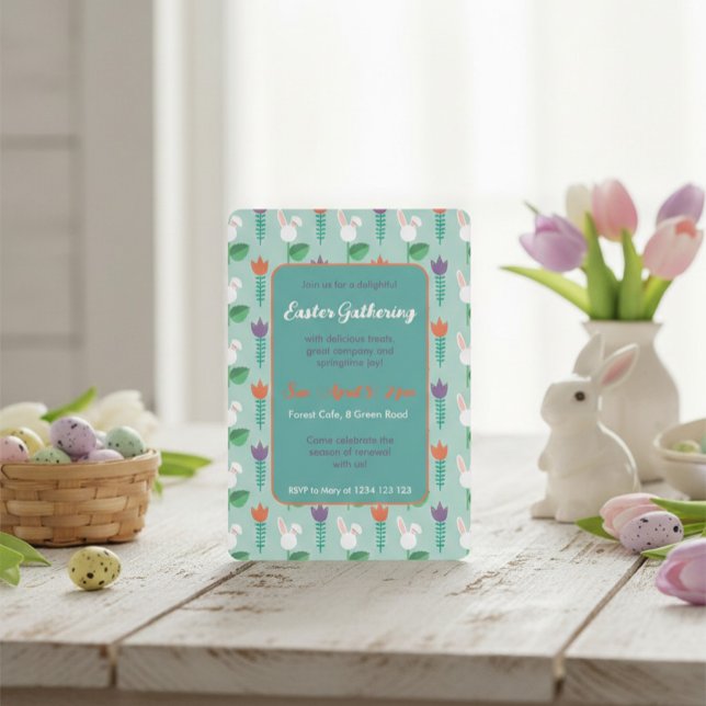 Cute Bunny & Tulip Easter Gathering Invitation  (Creator Uploaded)