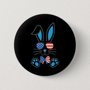 Cute Bunny Usa Flag Sungles Bow Tie Happy Easter J 6 Cm Round Badge