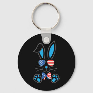 Cute Bunny Usa Flag Sungles Bow Tie Happy Easter J Key Ring