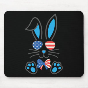 Cute Bunny Usa Flag Sungles Bow Tie Happy Easter J Mouse Pad
