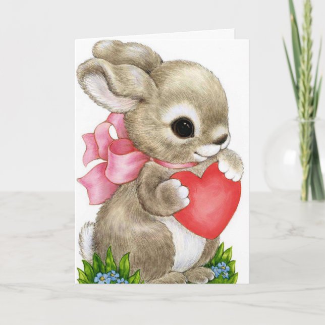 Cute bunny Valentines day customisable card (Front)