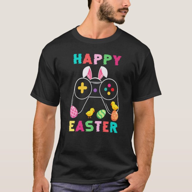 Cute Bunny Video Game Controller Gamer Happy Easte T-Shirt (Front)