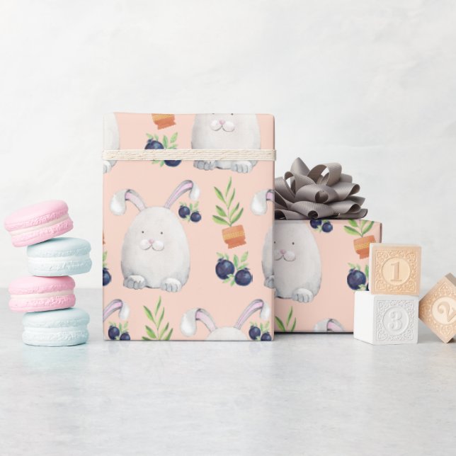 Cute Bunny Watercolor Art Pattern Wrapping Paper (Baby Shower)